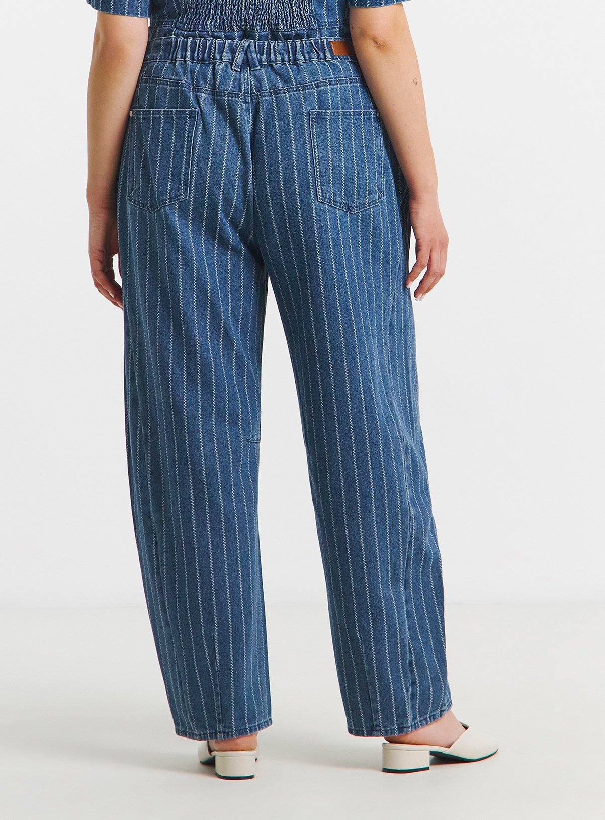 SIMPLY BE Blue Jacquard Denim Stripe Barrel Jeans Co Ord 28 - Image 2 thumbnail